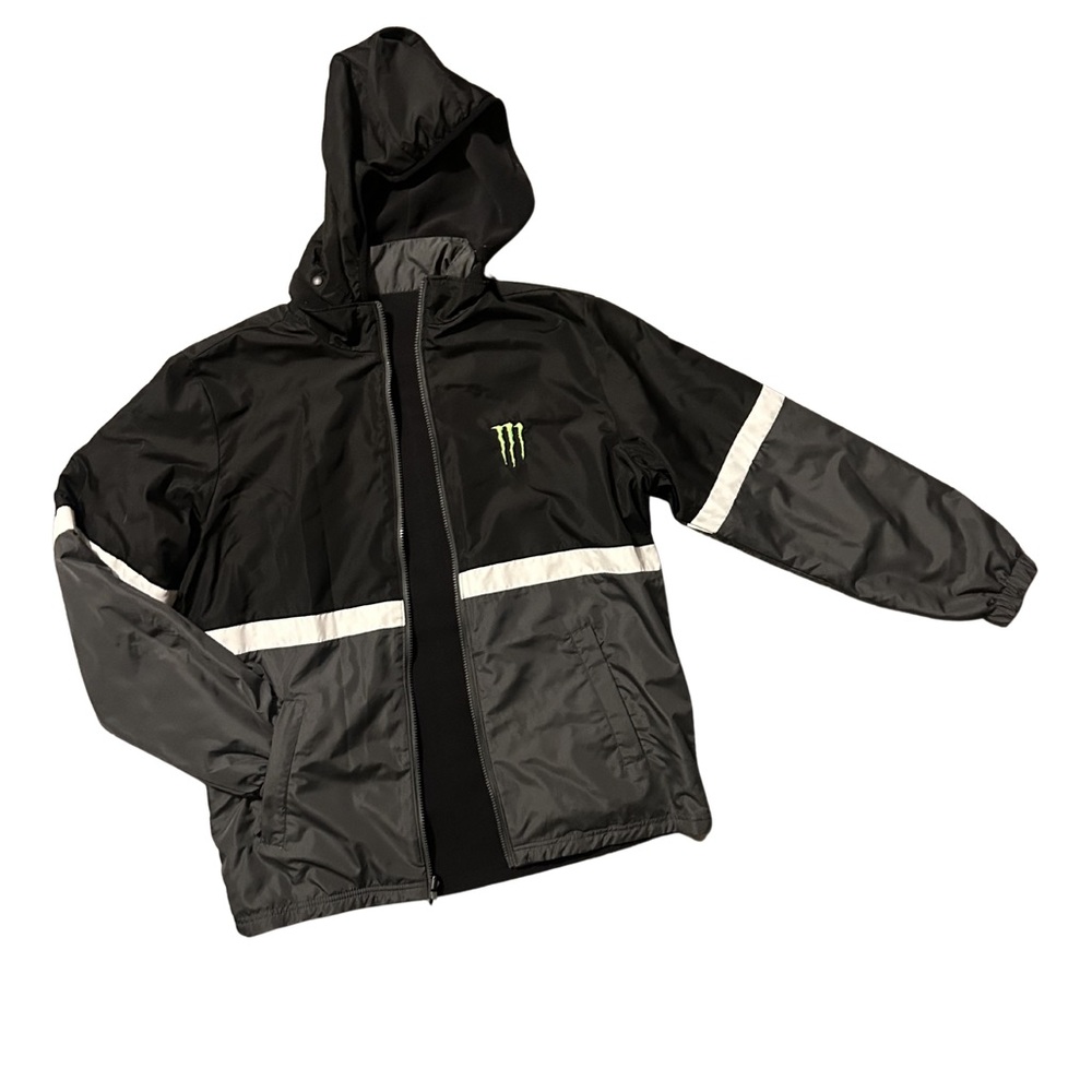 Monster Energy Reversible Black & Gray Hooded Windbreaker Jacket